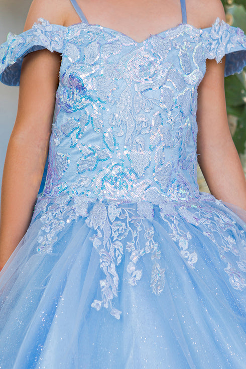 Girls Multi Color Bliss Mini Quince Off-Shoulder Tail Pageant Dress 2-16